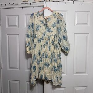 Floral Long Sleeve Dress - Blue and Cream